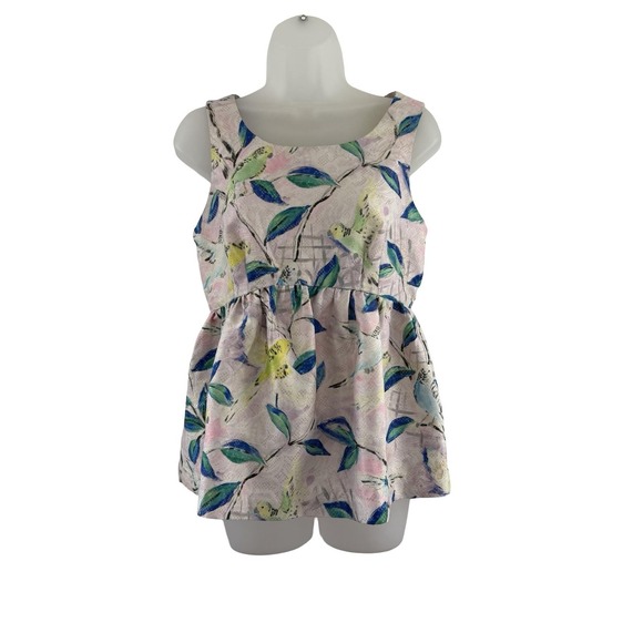 Leifsdottir Top Womens 4 Pink Multi Peplum Sleeveless Bird Print Anthropologie - Picture 8 of 16